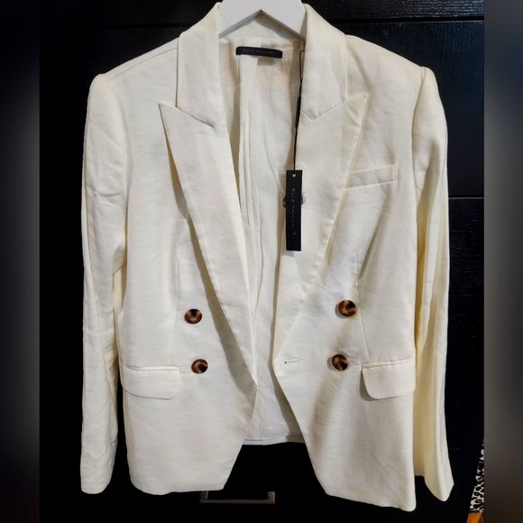 ELIE TAHARI Linen Blend Notched Collar Double Breasted Blazer size 6 No stains. - Picture 1 of 5